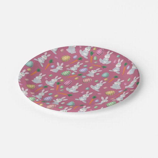 Cute Pink Easter Bunny Rabbit Patroon Papieren Bordje (Gekanteld)