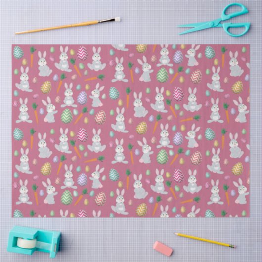 Cute Pink Easter Bunny Rabbit Patroon Tissuepapier (Craft)