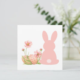 Cute Pink Easter Bunny with Spring Flowers Bedankkaart