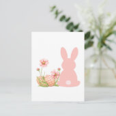 Cute Pink Easter Bunny with Spring Flowers Briefkaart (Staand voorkant)