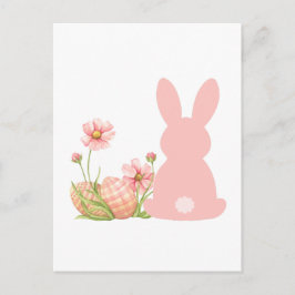 Cute Pink Easter Bunny with Spring Flowers Briefkaart