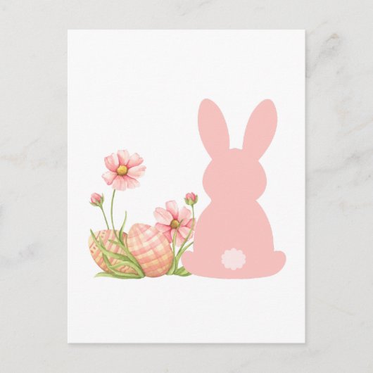 Cute Pink Easter Bunny with Spring Flowers Briefkaart (Voorkant)