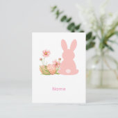 Cute Pink Easter Bunny with Spring Flowers  Briefkaart (Staand voorkant)