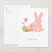Cute Pink Easter Bunny with Spring Flowers  Briefkaart (Voorkant / Achterkant)