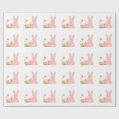 Cute Pink Easter Bunny with Spring Flowers Cadeaupapier (Vlak)