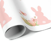 Cute Pink Easter Bunny with Spring Flowers Cadeaupapier (Rol Hoek)