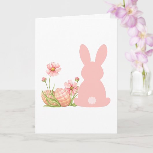 Cute Pink Easter Bunny with Spring Flowers Kaart (Orchidee)