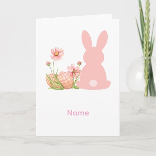 Cute Pink Easter Bunny with Spring Flowers Kaart (Voorkant)