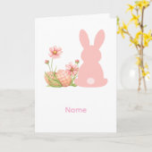 Cute Pink Easter Bunny with Spring Flowers Kaart (Gele Bloem)