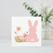 Cute Pink Easter Bunny with Spring Flowers  Kaart (Staand voorkant)