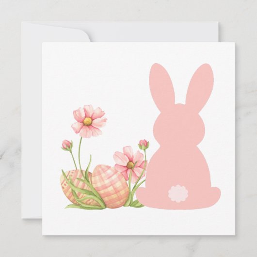 Cute Pink Easter Bunny with Spring Flowers  Kaart (Voorkant)