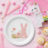 Cute Pink Easter Bunny with Spring Flowers Papieren Bordje (Feest)