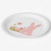 Cute Pink Easter Bunny with Spring Flowers Papieren Bordje (Gekanteld)