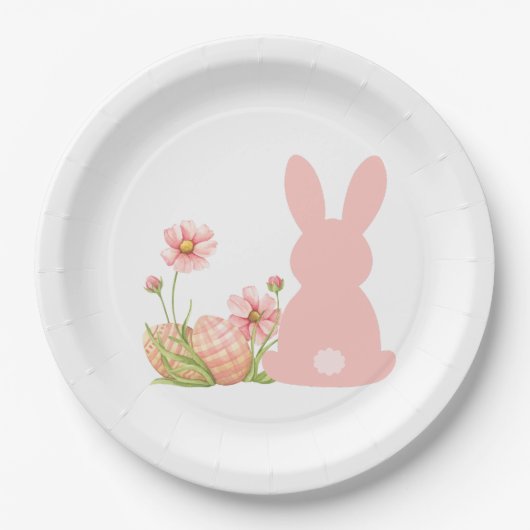 Cute Pink Easter Bunny with Spring Flowers Papieren Bordje (Voorkant)