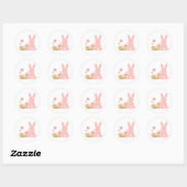 Cute Pink Easter Bunny with Spring Flowers  Ronde Sticker (Vel)