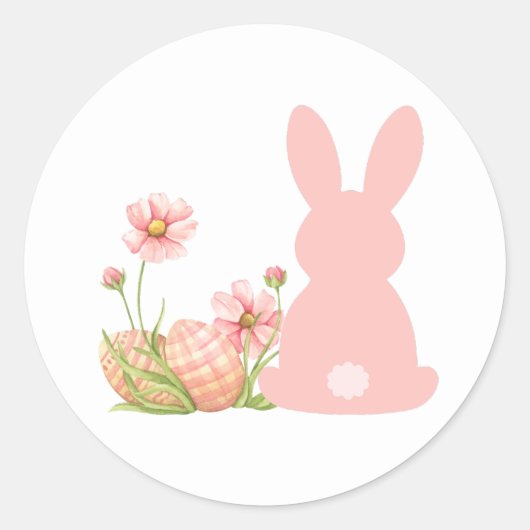 Cute Pink Easter Bunny with Spring Flowers  Ronde Sticker (Voorkant)
