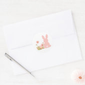 Cute Pink Easter Bunny with Spring Flowers  Ronde Sticker (Envelop)
