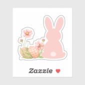 Cute Pink Easter Bunny with Spring Flowers  Sticker (Vel)