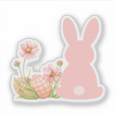 Cute Pink Easter Bunny with Spring Flowers  Sticker (Voorkant)