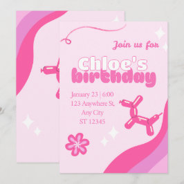 Cute pink editable birthday invite kaart