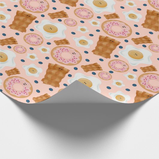 Cute Pink Eggs Bacon Donuts Seamless Cadeaupapier (Hoek)