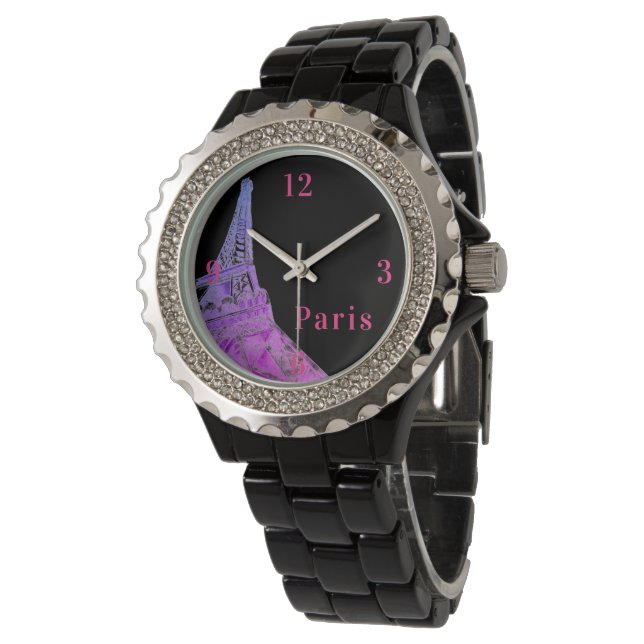 Cute Pink Eiffel Tower Horloge (Gekanteld)