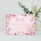 Cute Pink Elegant Floral Watercolor Bedankkaart (Staand voorkant)
