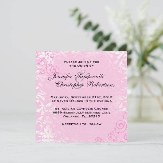 Cute  Pink Elegant Wedding Invitation Kaart (Staand voorkant)