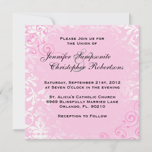 Cute  Pink Elegant Wedding Invitation Kaart (Voorkant)