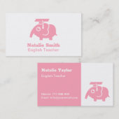 Cute Pink Elephant Afstuderen Pet Teacher Business Contactkaartje (Voorkant / Achterkant)