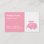 Cute Pink Elephant Afstuderen Pet Teacher Business Contactkaartje (Achterkant)