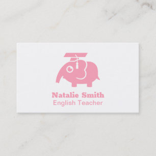 Cute Pink Elephant Afstuderen Pet Teacher Business Contactkaartje