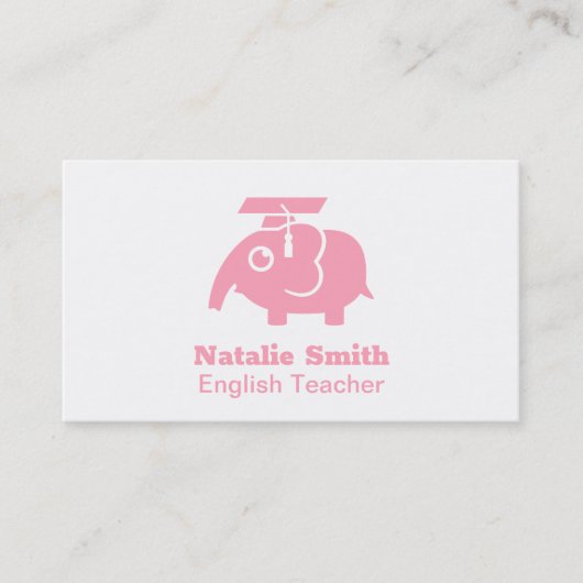 Cute Pink Elephant Afstuderen Pet Teacher Business Contactkaartje (Voorkant)