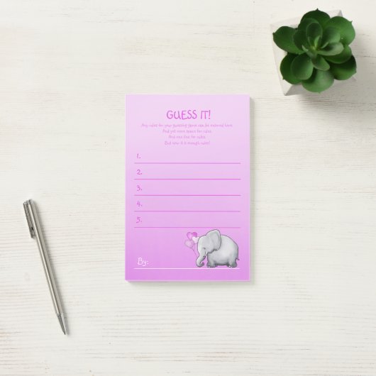 Cute Pink Elephant Baby Girl Shower Game Post-it® Notes (Kantoor)