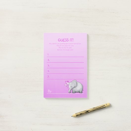 Cute Pink Elephant Baby Girl Shower Game Post-it® Notes (Op bureau)