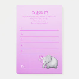 Cute Pink Elephant Baby Girl Shower Game Post-it® Notes