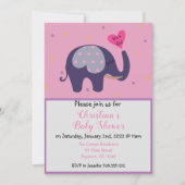 Cute Pink Elephant Baby Girl Shower Kaart (Voorkant)