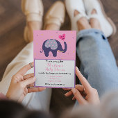 Cute Pink Elephant Baby Girl Shower Kaart