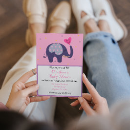 Cute Pink Elephant Baby Girl Shower Kaart