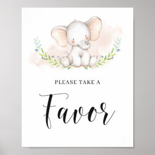 Cute Pink Elephant Baby shower Favor Sign Poster