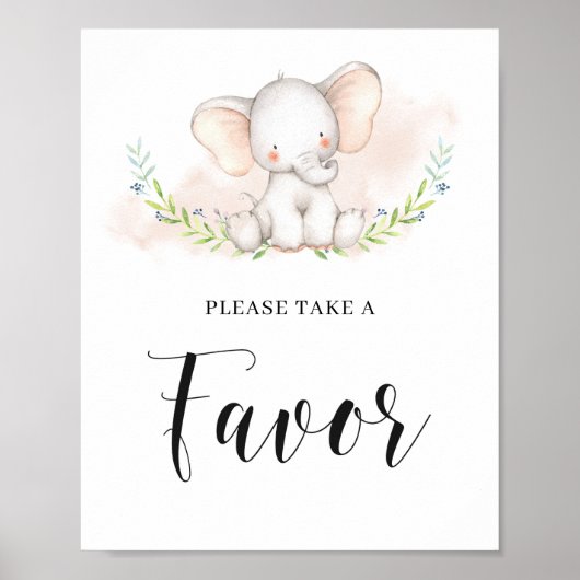 Cute Pink Elephant Baby shower Favor Sign Poster (Voorkant)