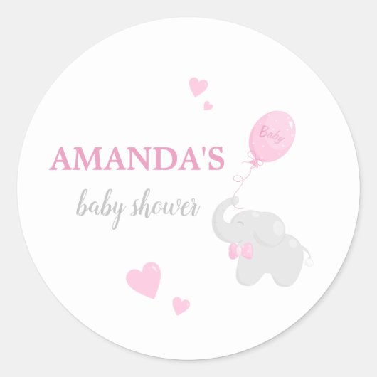 Cute Pink Elephant Baby shower Girl Sticker (Voorkant)