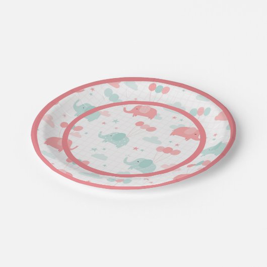 Cute Pink Elephant Baby shower Papieren Bordje (Gekanteld)