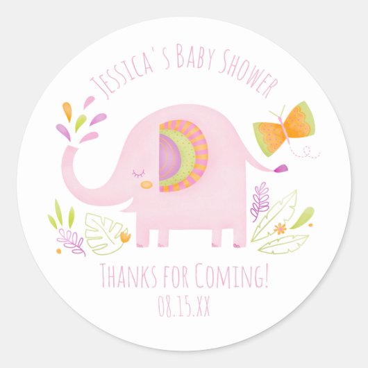Cute Pink Elephant Baby shower Sticker (Voorkant)