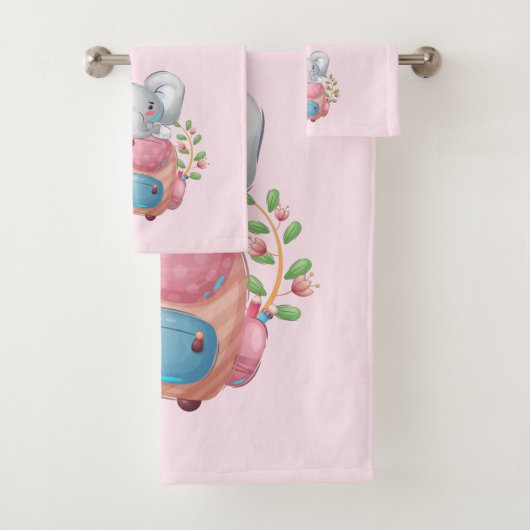 Cute Pink Elephant Bad Handdoek (Insitu)