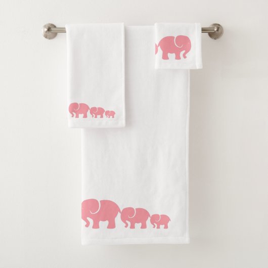 Cute Pink Elephant Bathroom Towel Set Bad Handdoek (Insitu)