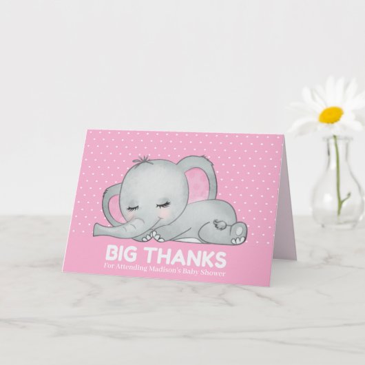 Cute Pink Elephant Big Bedankt Dank je wel Kaart (Kleine Plant)