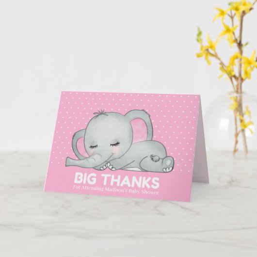 Cute Pink Elephant Big Bedankt Dank je wel Kaart (Gele Bloem)