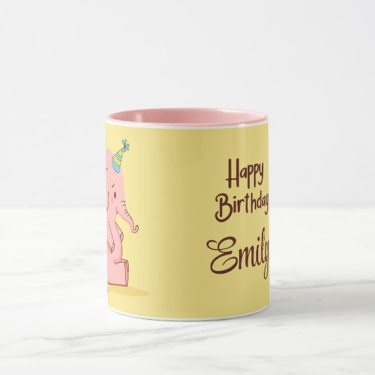 Cute Pink Elephant Birthday Mug – Custom Name Gift Mok (Midden)