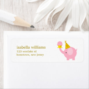 Cute Pink Elephant Birthday Party Etiket